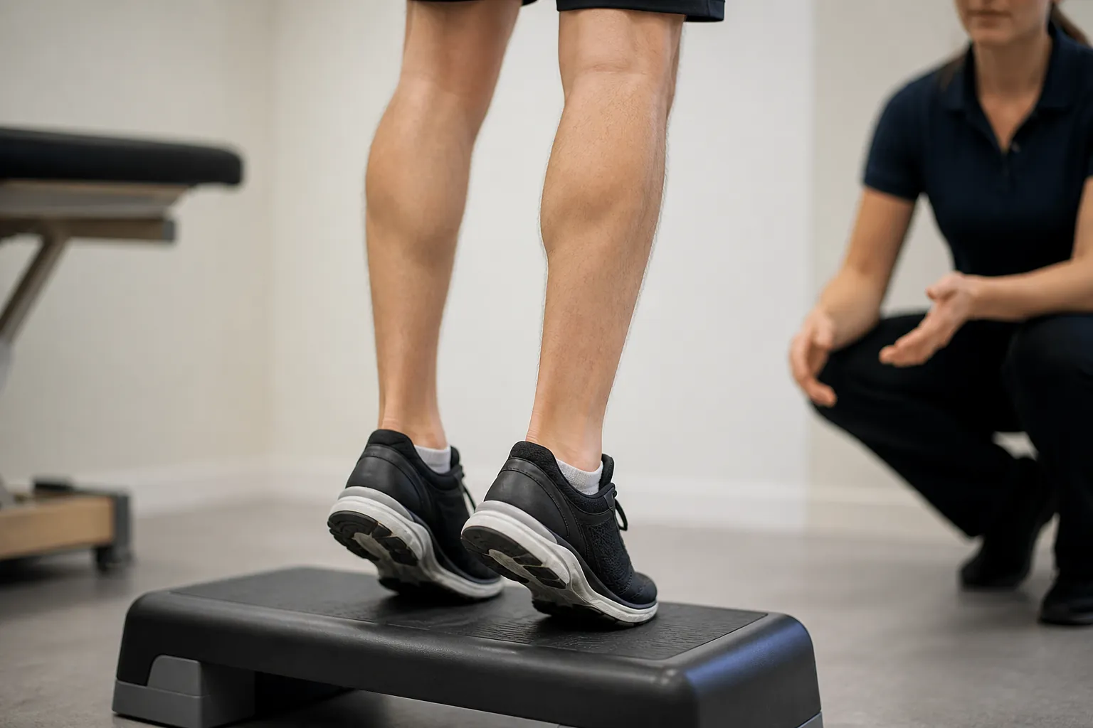 Calf and ankle rehabilitation on a clinic step