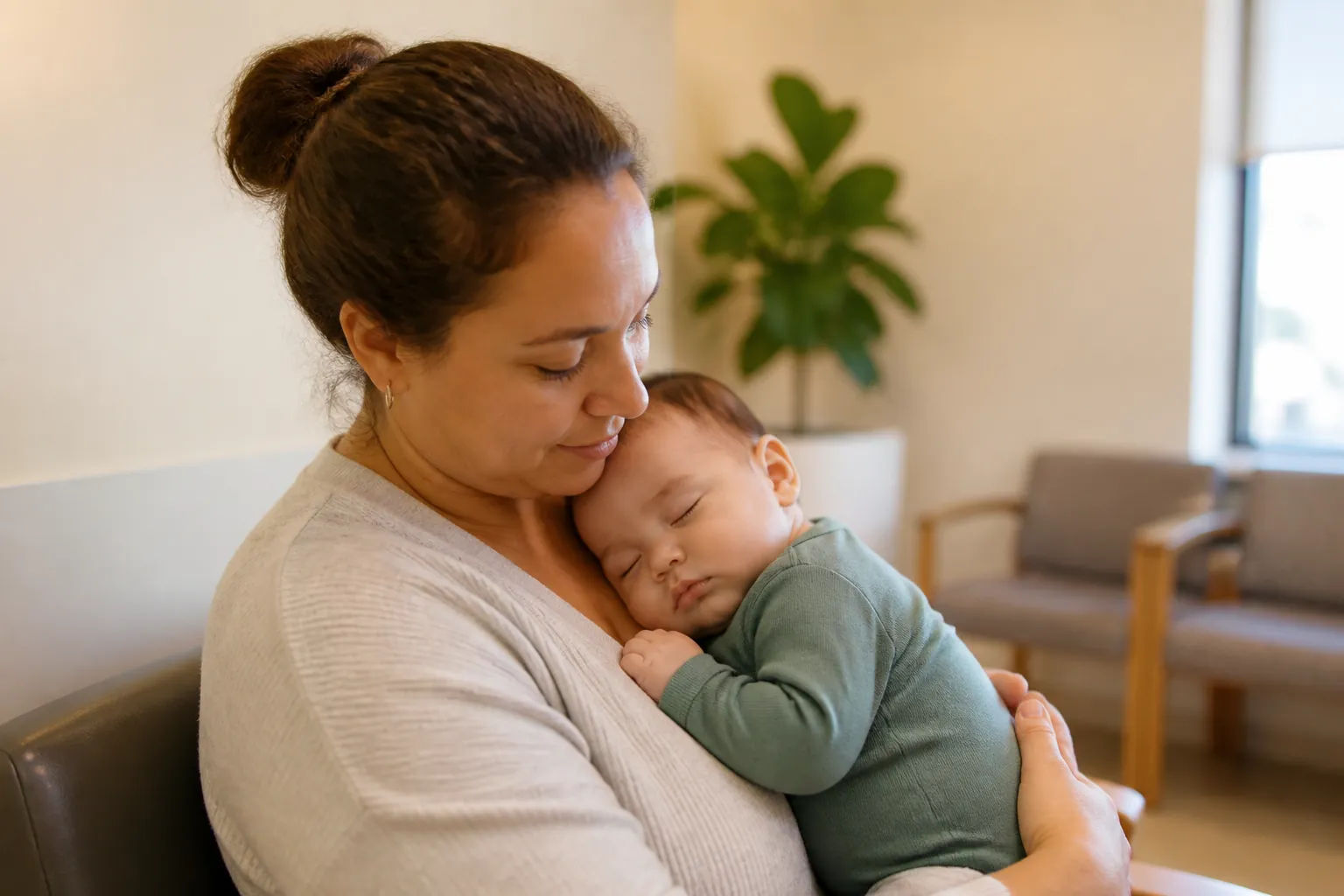A calm clinic space used by parents and young children