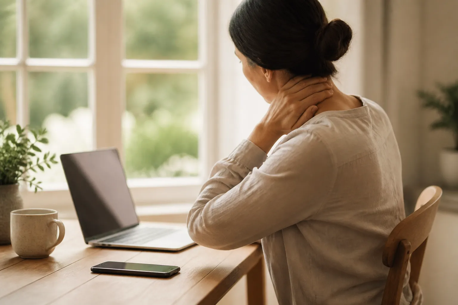 A home desk and the neck strain of screen work