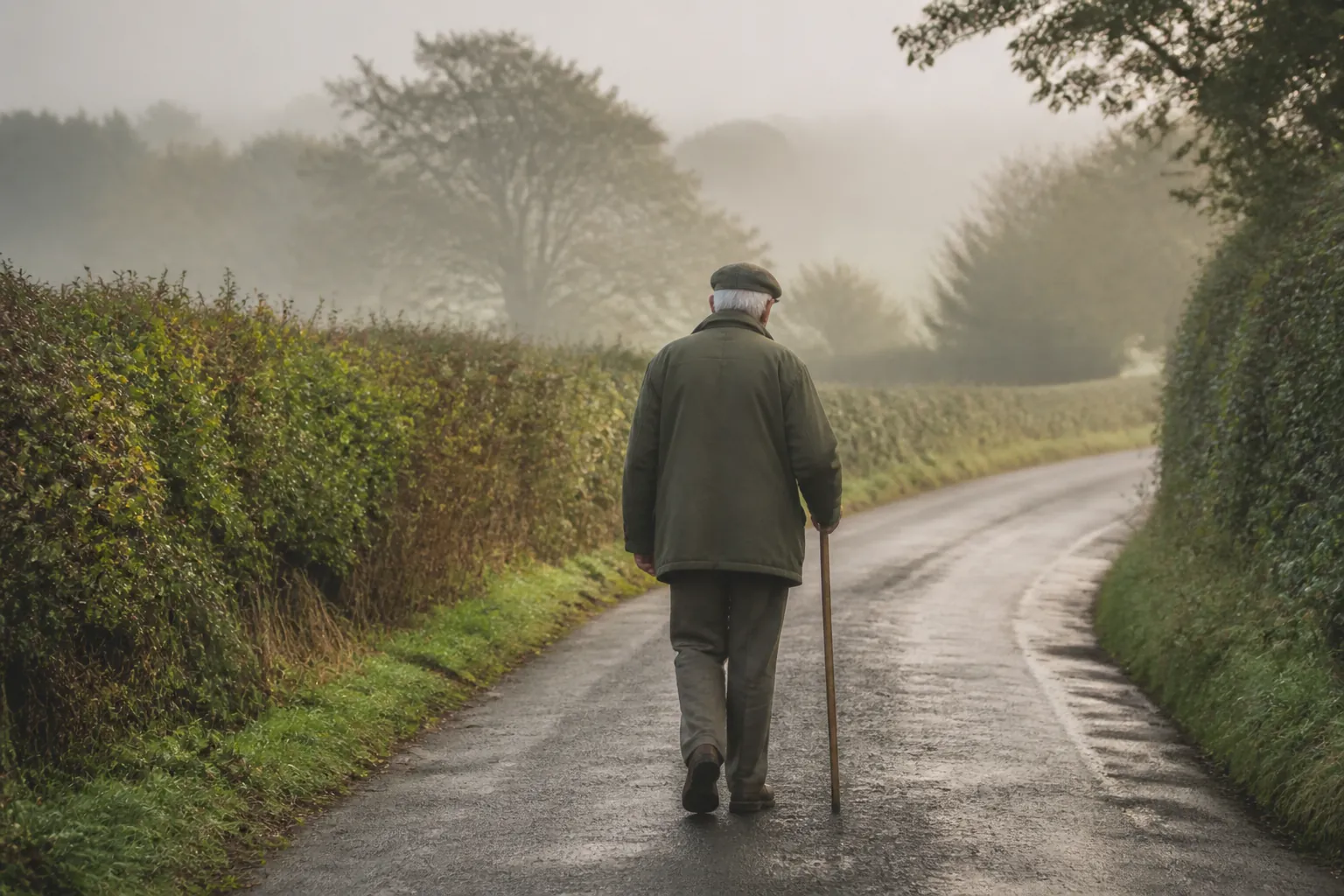 Walking a Hampshire lane with a stick