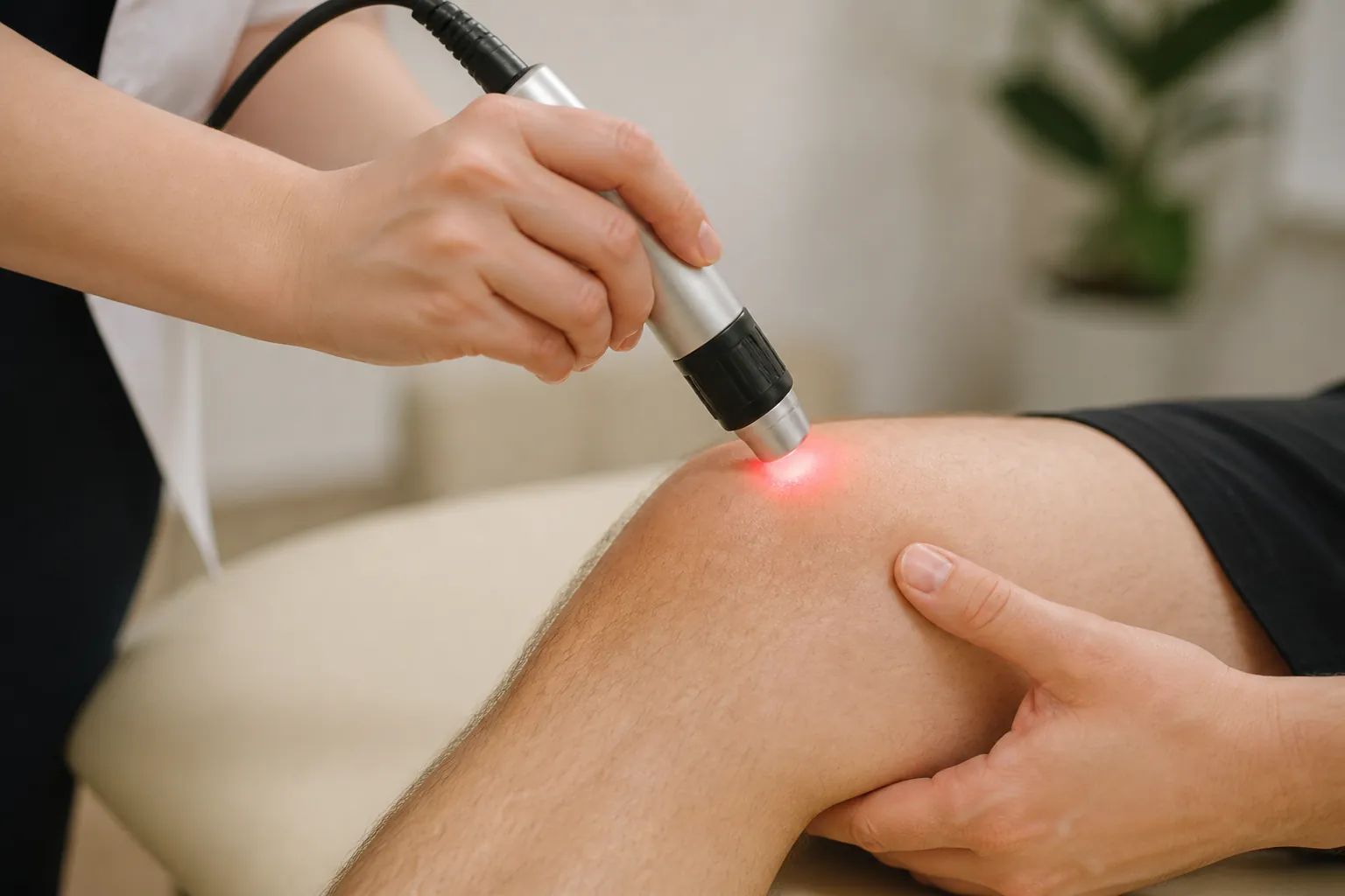 Therapeutic laser light on a knee