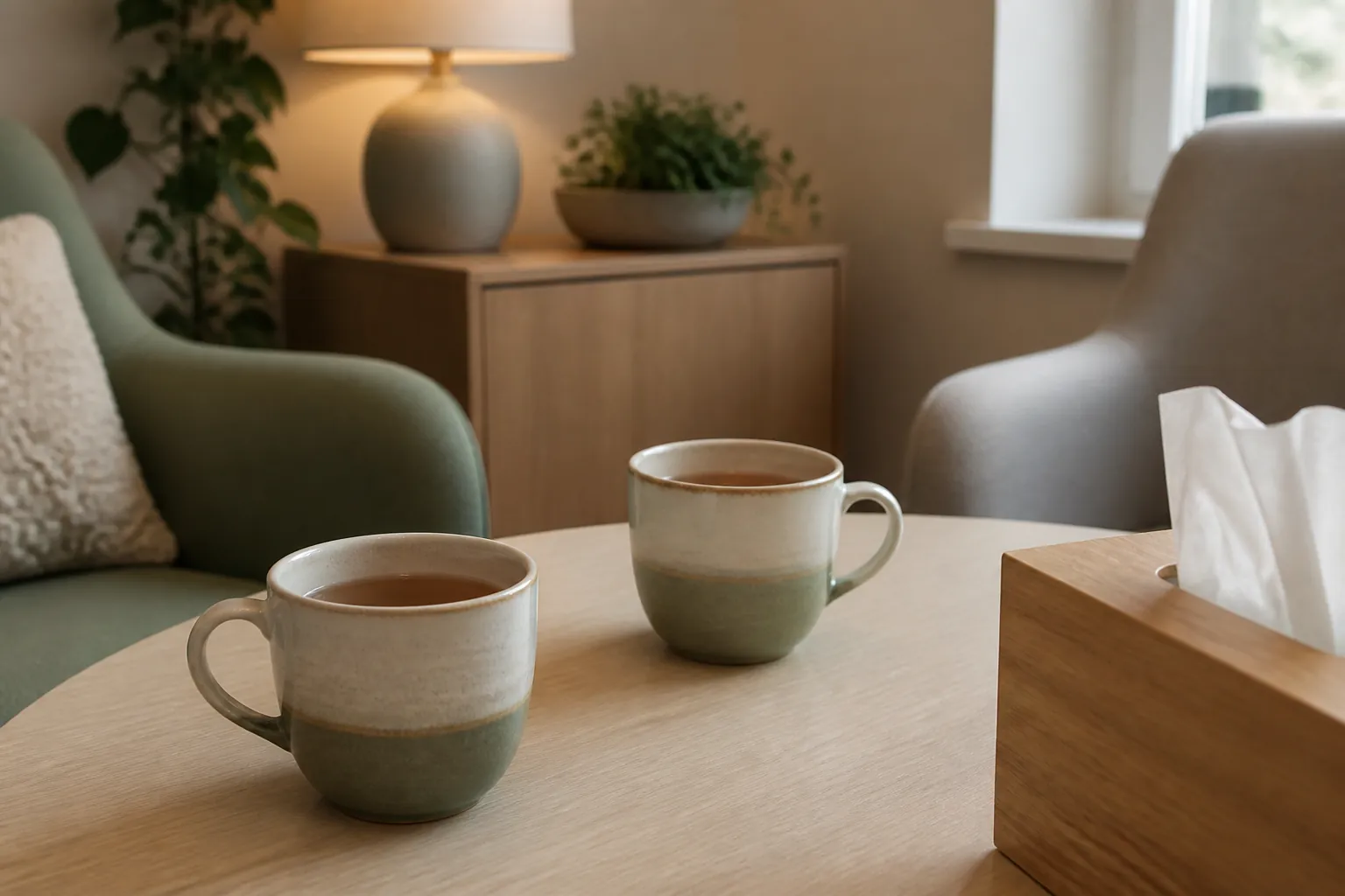 Tea on a table between two chairs