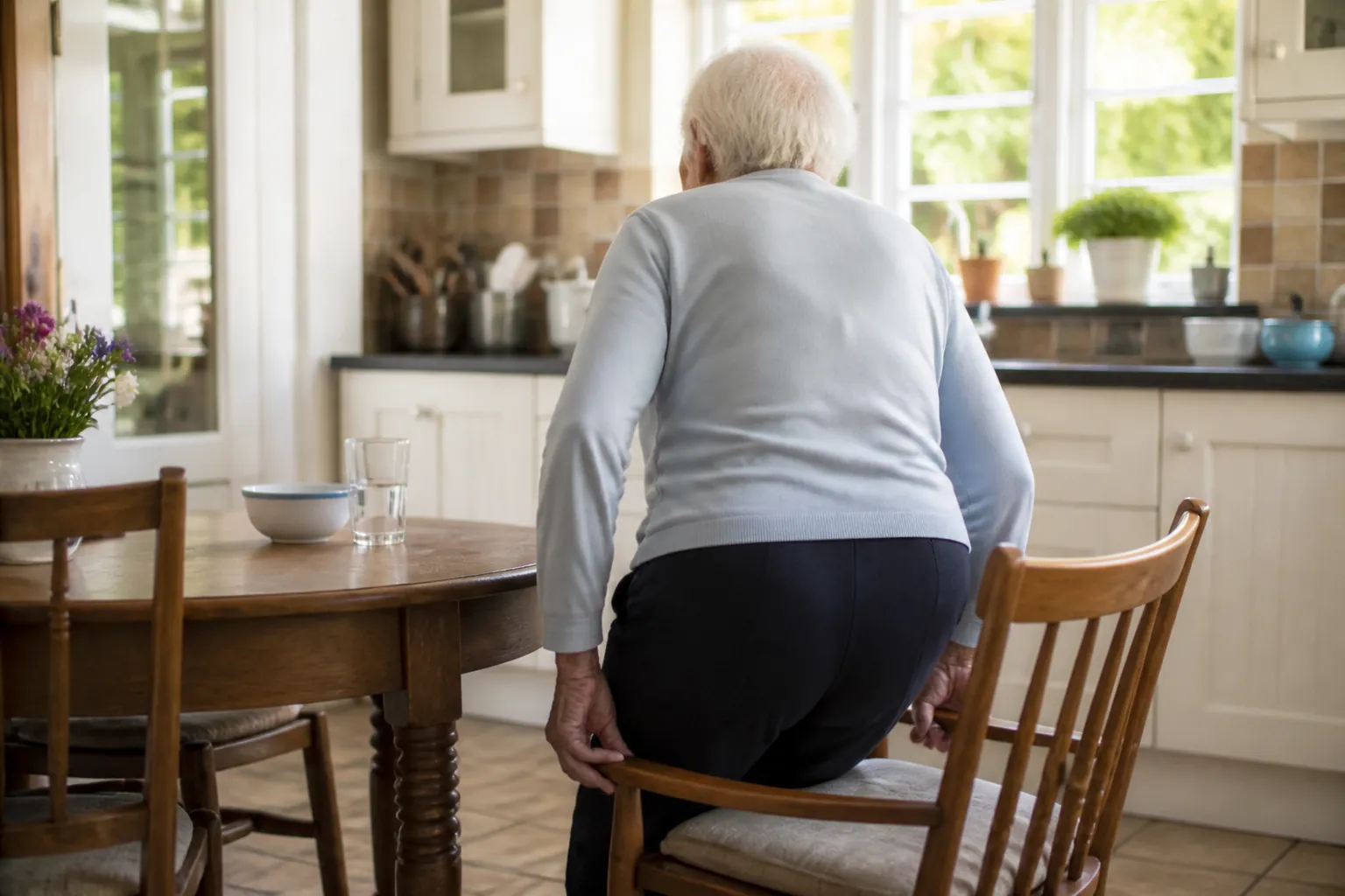 Standing up from a kitchen chair