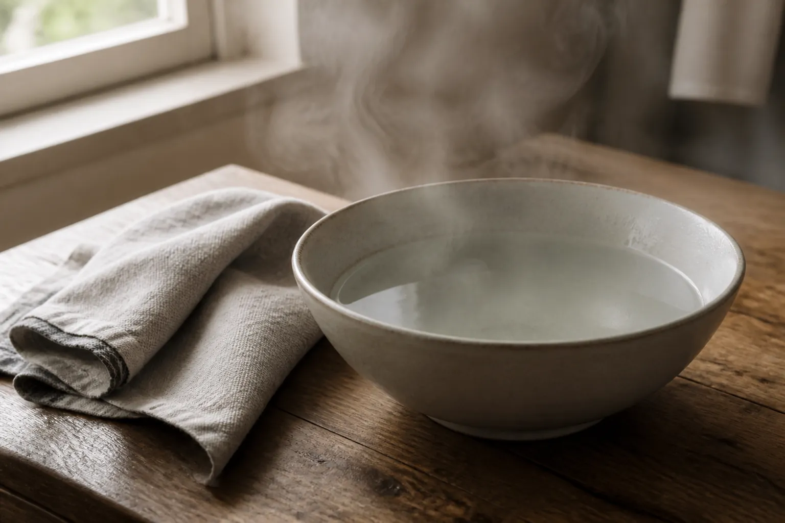 A bowl of steam and a linen flannel